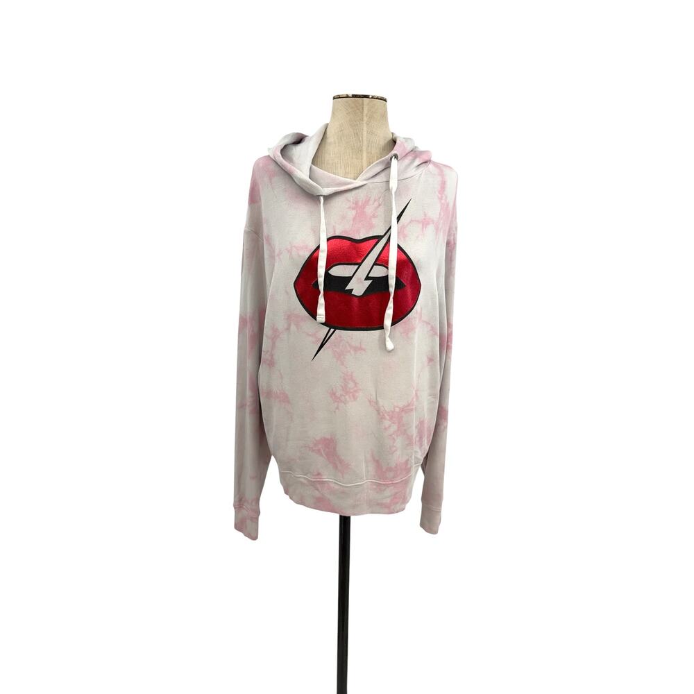 CHRLDR Lightning Lips Tie Dye Hoodie Graphic Pullover Pink White Large
